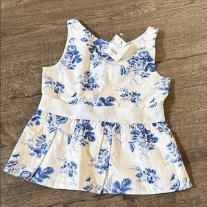 Janie and Jack White Top with Blue Floral Print